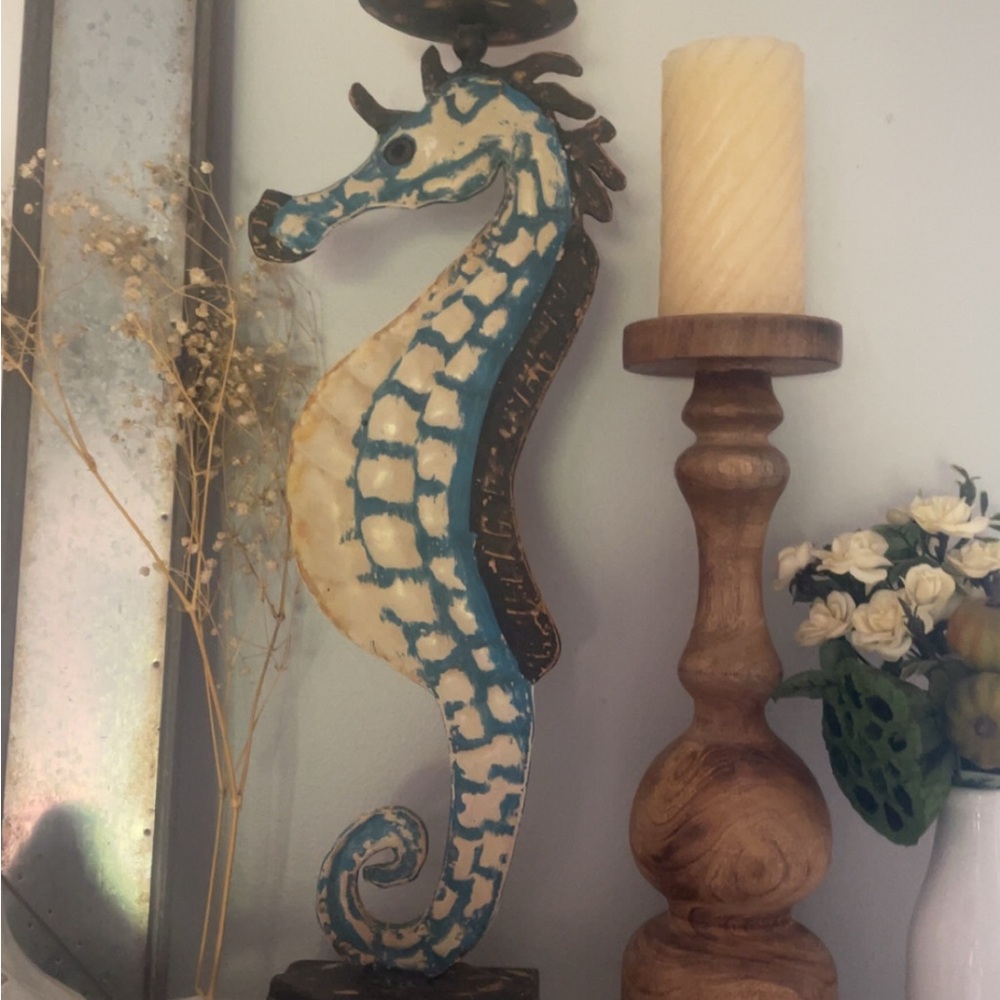 Blue and Cream Seahorse candle holders